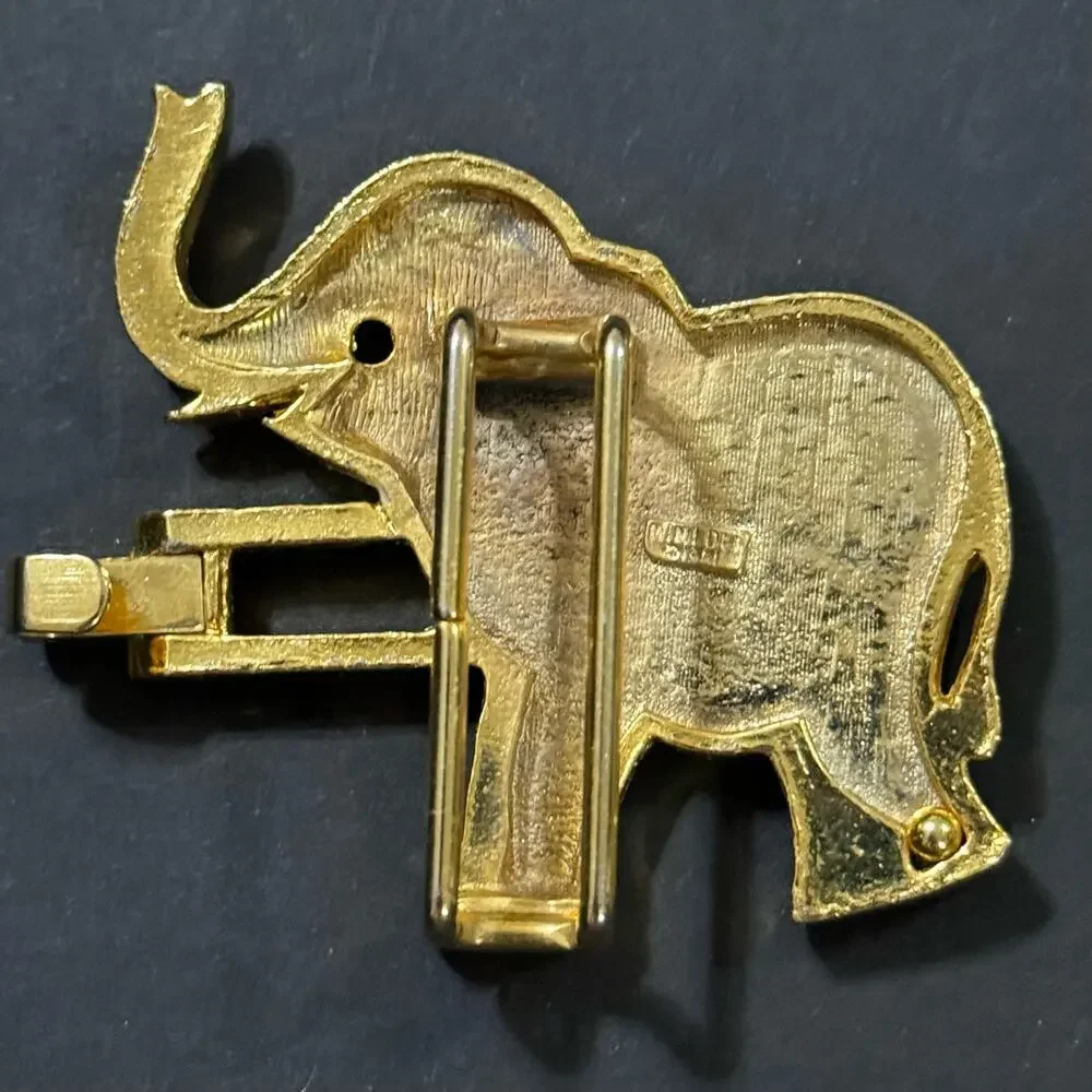 Vintage 1980 Elephant Small Belt Buckle Gold Tone Mimi Di N